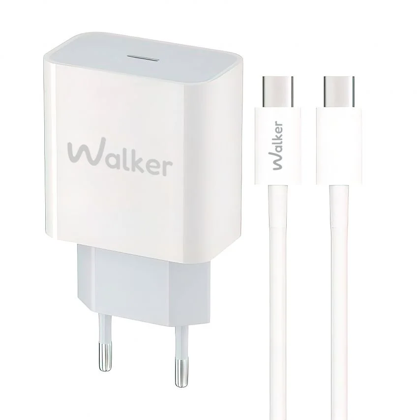 Мережевий зарядний пристрій (адаптер) 2в1 WALKER WH-39 PD / 3A / 20W + Data Cable Type-C to Type-C white 2710000310655 2710000310655